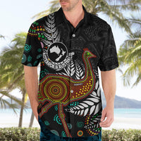 New Zealand Fern and Australia Emu Hawaiian Shirt Aboriginal Mix Maori Pattern