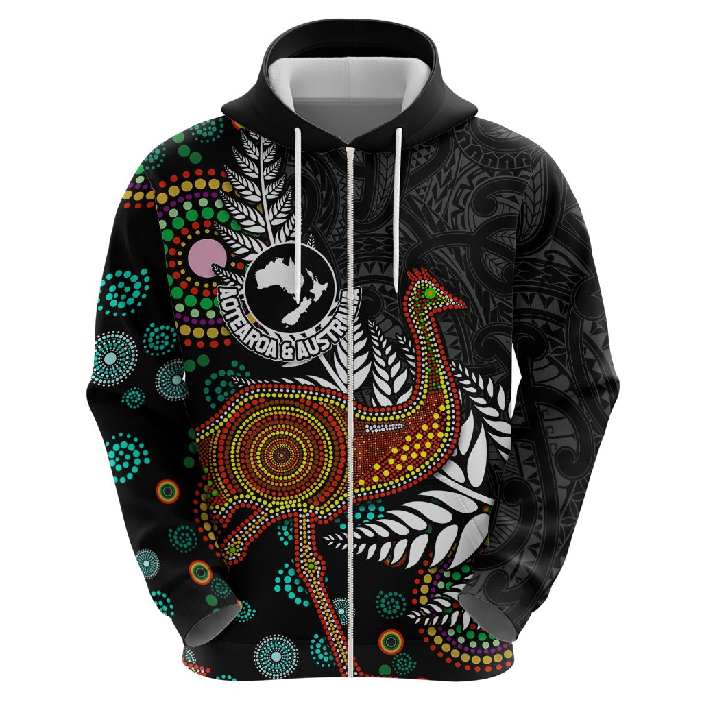 New Zealand Fern and Australia Emu Hoodie Aboriginal Mix Maori Pattern