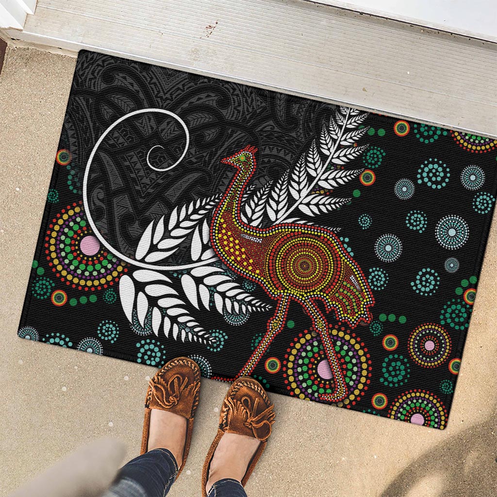 New Zealand Fern and Australia Emu Rubber Doormat Aboriginal Mix Maori Pattern