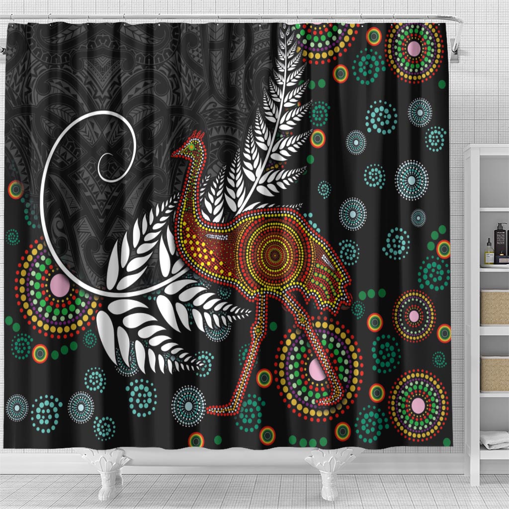 New Zealand Fern and Australia Emu Shower Curtain Aboriginal Mix Maori Pattern