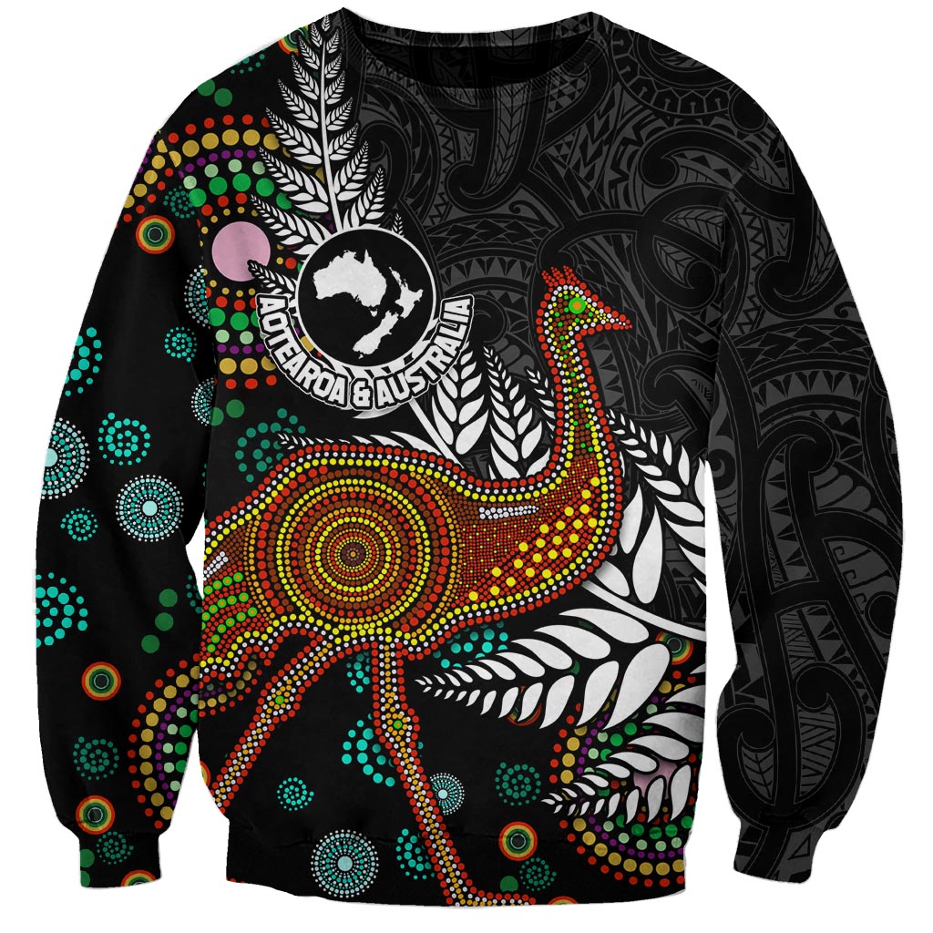 New Zealand Fern and Australia Emu Sweatshirt Aboriginal Mix Maori Pattern
