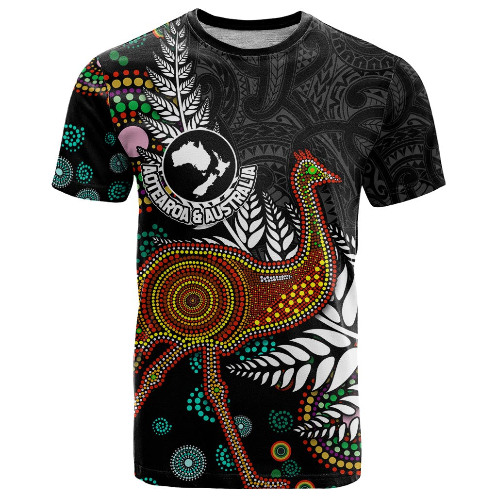 New Zealand Fern and Australia Emu T Shirt Aboriginal Mix Maori Pattern LT03 Blue - Polynesian Pride