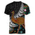 New Zealand Fern and Australia Emu Women V-Neck T-Shirt Aboriginal Mix Maori Pattern