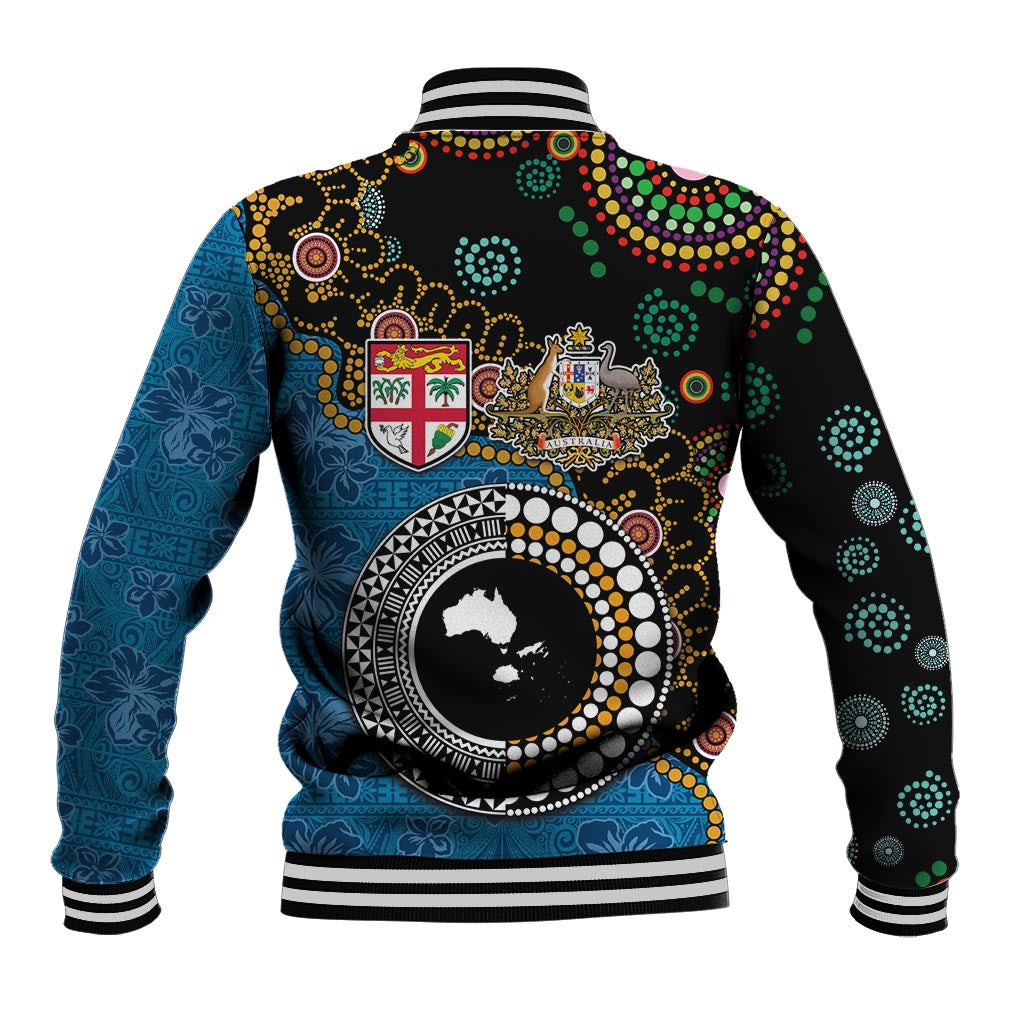 Fiji Palm Tree and Australia Kangaroo Baseball Jacket Aboriginal Mix Tapa Pattern