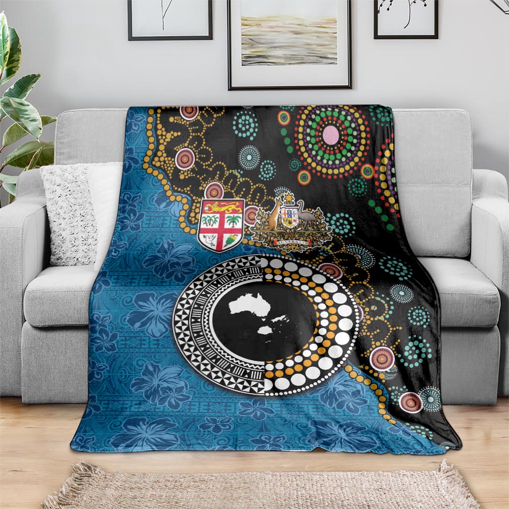 Fiji Palm Tree and Australia Kangaroo Blanket Aboriginal Mix Tapa Pattern