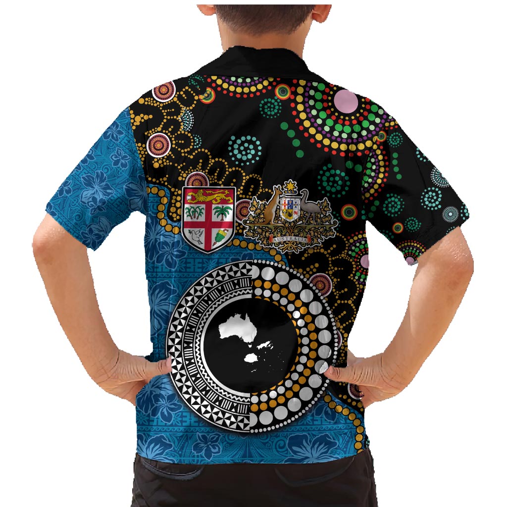 Fiji Palm Tree and Australia Kangaroo Family Matching Mermaid Dress and Hawaiian Shirt Aboriginal Mix Tapa Pattern