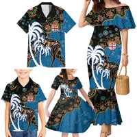 Fiji Palm Tree and Australia Kangaroo Family Matching Mermaid Dress and Hawaiian Shirt Aboriginal Mix Tapa Pattern