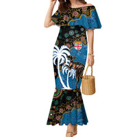 Fiji Palm Tree and Australia Kangaroo Family Matching Mermaid Dress and Hawaiian Shirt Aboriginal Mix Tapa Pattern