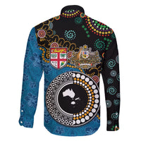 Fiji Palm Tree and Australia Kangaroo Family Matching Short Sleeve Bodycon Dress and Hawaiian Shirt Aboriginal Mix Tapa Pattern