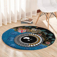 Fiji Palm Tree and Australia Kangaroo Round Carpet Aboriginal Mix Tapa Pattern
