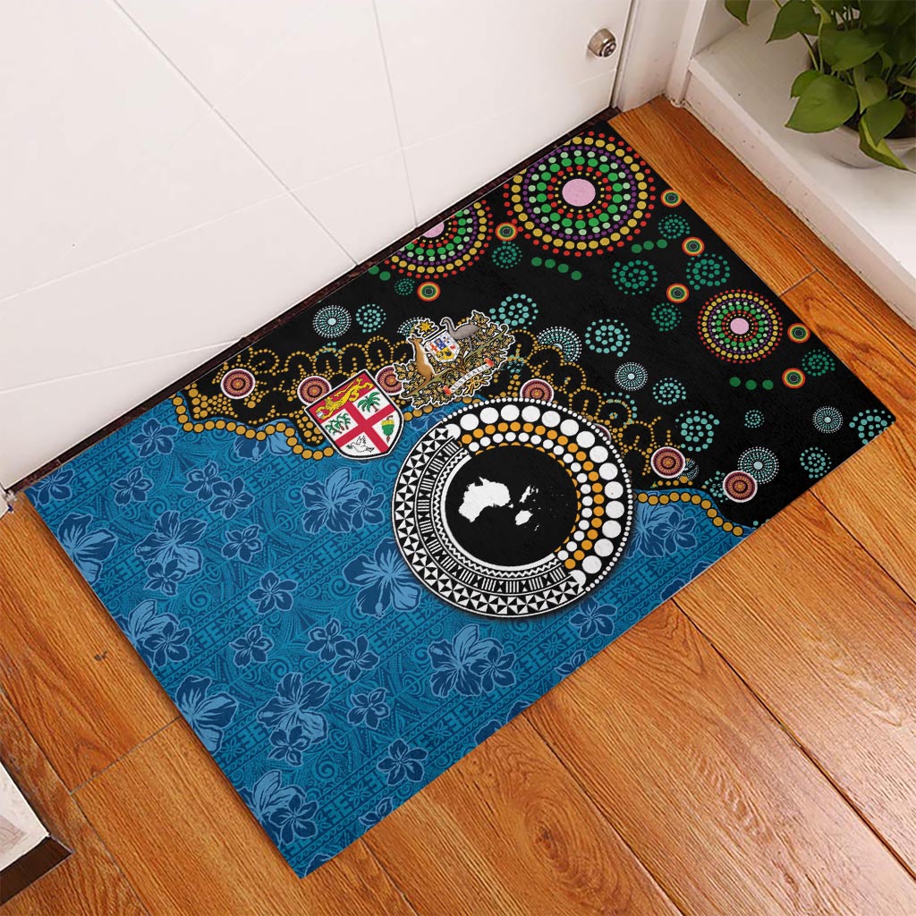 Fiji Palm Tree and Australia Kangaroo Rubber Doormat Aboriginal Mix Tapa Pattern