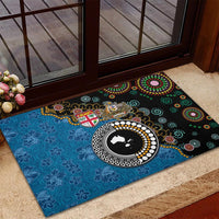 Fiji Palm Tree and Australia Kangaroo Rubber Doormat Aboriginal Mix Tapa Pattern