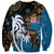 Fiji Palm Tree and Australia Kangaroo Sweatshirt Aboriginal Mix Tapa Pattern