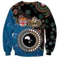 Fiji Palm Tree and Australia Kangaroo Sweatshirt Aboriginal Mix Tapa Pattern