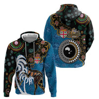 Fiji Palm Tree and Australia Kangaroo Zip Hoodie Aboriginal Mix Tapa Pattern