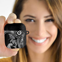 Aotearoa Maori Sea Animals Tribal AirPods Case Manta Ray and Shark Moko Pattern Black Color