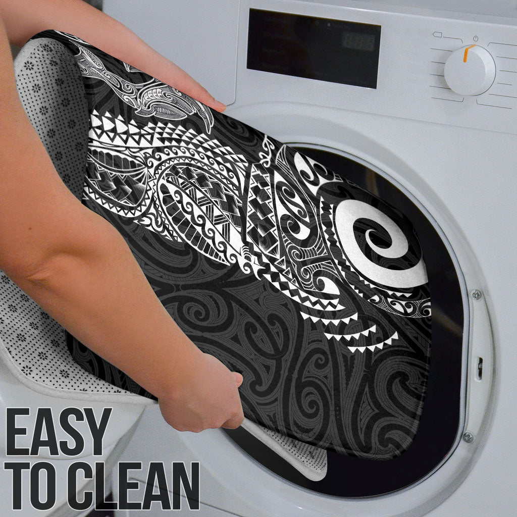 Aotearoa Maori Sea Animals Tribal Bathroom Set Manta Ray and Shark Moko Pattern Black Color