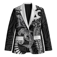 Aotearoa Maori Sea Animals Tribal Blazer Manta Ray and Shark Moko Pattern Black Color