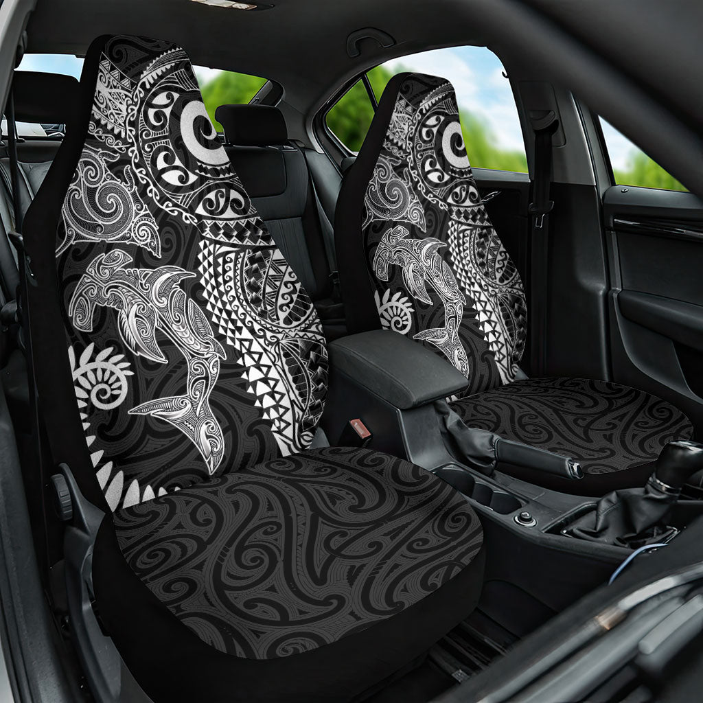 Aotearoa Maori Sea Animals Tribal Car Seat Cover Manta Ray and Shark Moko Pattern Black Color