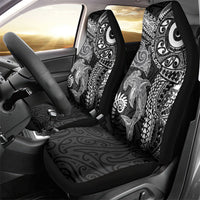 Aotearoa Maori Sea Animals Tribal Car Seat Cover Manta Ray and Shark Moko Pattern Black Color