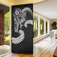 Aotearoa Maori Sea Animals Tribal Door Cover Manta Ray and Shark Moko Pattern Black Color