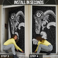Aotearoa Maori Sea Animals Tribal Door Cover Manta Ray and Shark Moko Pattern Black Color