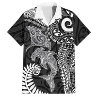 Aotearoa Maori Sea Animals Tribal Hawaiian Shirt Manta Ray and Shark Moko Pattern Black Color