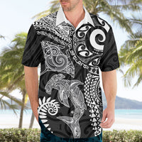 Aotearoa Maori Sea Animals Tribal Hawaiian Shirt Manta Ray and Shark Moko Pattern Black Color