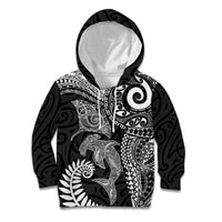 Aotearoa Maori Sea Animals Tribal Kid Hoodie Manta Ray and Shark Moko Pattern Black Color