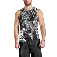 Aotearoa Maori Sea Animals Tribal Men Tank Top Manta Ray and Shark Moko Pattern Black Color