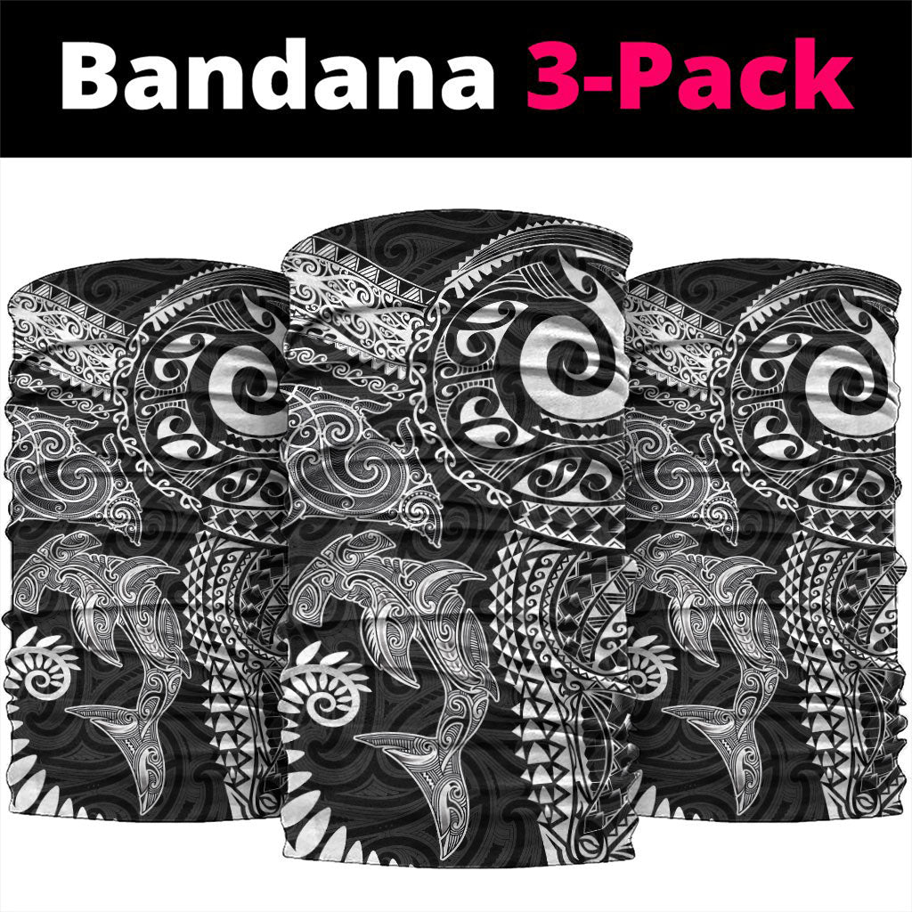 Aotearoa Maori Sea Animals Tribal Neck Gaiter Manta Ray and Shark Moko Pattern Black Color