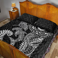 Aotearoa Maori Sea Animals Tribal Quilt Bed Set Manta Ray and Shark Moko Pattern Black Color