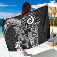 Aotearoa Maori Sea Animals Tribal Sarong Manta Ray and Shark Moko Pattern Black Color