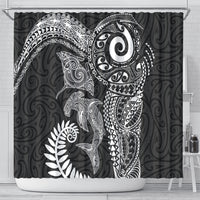Aotearoa Maori Sea Animals Tribal Shower Curtain Manta Ray and Shark Moko Pattern Black Color
