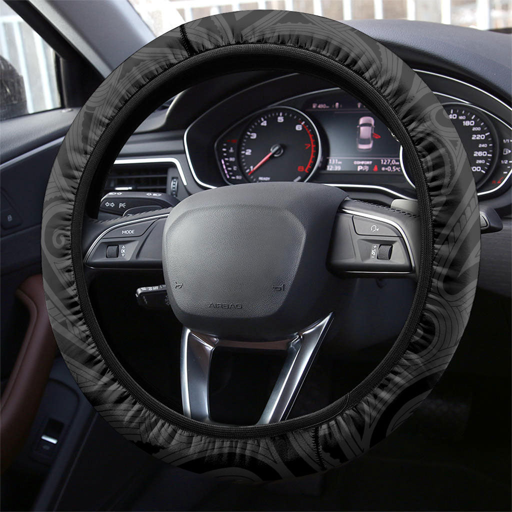 Aotearoa Maori Sea Animals Tribal Steering Wheel Cover Manta Ray and Shark Moko Pattern Black Color