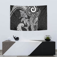 Aotearoa Maori Sea Animals Tribal Tapestry Manta Ray and Shark Moko Pattern Black Color