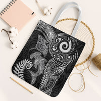 Aotearoa Maori Sea Animals Tribal Tote Bag Manta Ray and Shark Moko Pattern Black Color