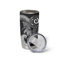 Aotearoa Maori Sea Animals Tribal Tumbler Cup Manta Ray and Shark Moko Pattern Black Color