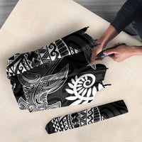 Aotearoa Maori Sea Animals Tribal Umbrella Manta Ray and Shark Moko Pattern Black Color