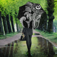 Aotearoa Maori Sea Animals Tribal Umbrella Manta Ray and Shark Moko Pattern Black Color
