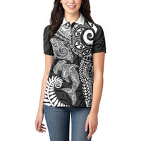 Aotearoa Maori Sea Animals Tribal Women Polo Shirt Manta Ray and Shark Moko Pattern Black Color