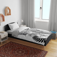 Aotearoa Maori Sea Animals Tribal Bedding Set Manta Ray and Shark Moko Pattern White Color