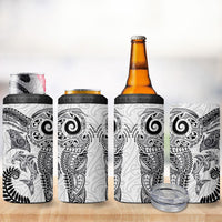 Aotearoa Maori Sea Animals Tribal 4 in 1 Can Cooler Tumbler Manta Ray and Shark Moko Pattern White Color