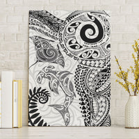 Aotearoa Maori Sea Animals Tribal Canvas Wall Art Manta Ray and Shark Moko Pattern White Color