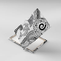 Aotearoa Maori Sea Animals Tribal Canvas Wall Art Manta Ray and Shark Moko Pattern White Color
