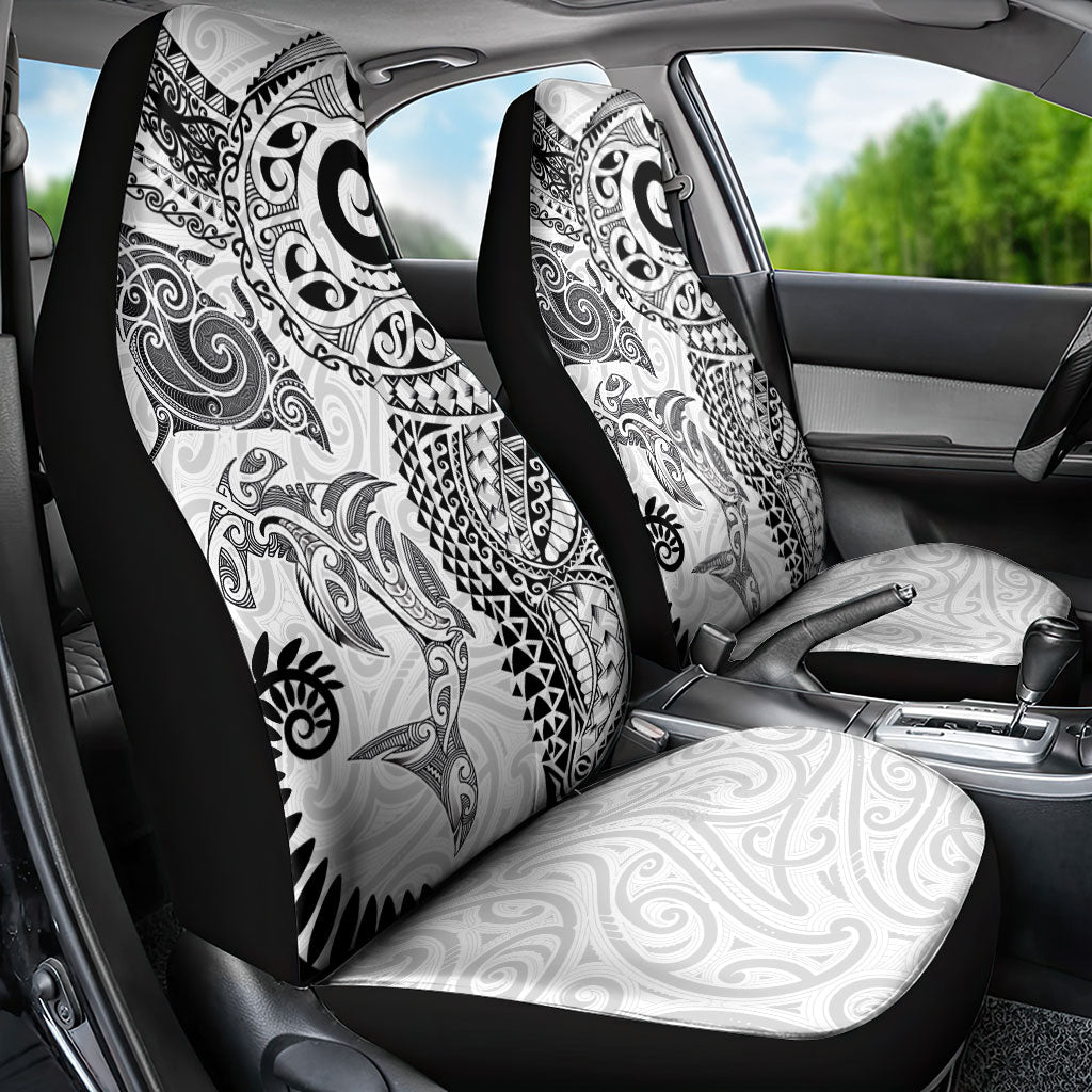 Aotearoa Maori Sea Animals Tribal Car Seat Cover Manta Ray and Shark Moko Pattern White Color