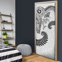 Aotearoa Maori Sea Animals Tribal Door Cover Manta Ray and Shark Moko Pattern White Color