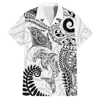 Aotearoa Maori Sea Animals Tribal Family Matching Off Shoulder Short Dress and Hawaiian Shirt Manta Ray and Shark Moko Pattern White Color