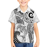 Aotearoa Maori Sea Animals Tribal Family Matching Summer Maxi Dress and Hawaiian Shirt Manta Ray and Shark Moko Pattern White Color