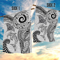 Aotearoa Maori Sea Animals Tribal Garden Flag Manta Ray and Shark Moko Pattern White Color
